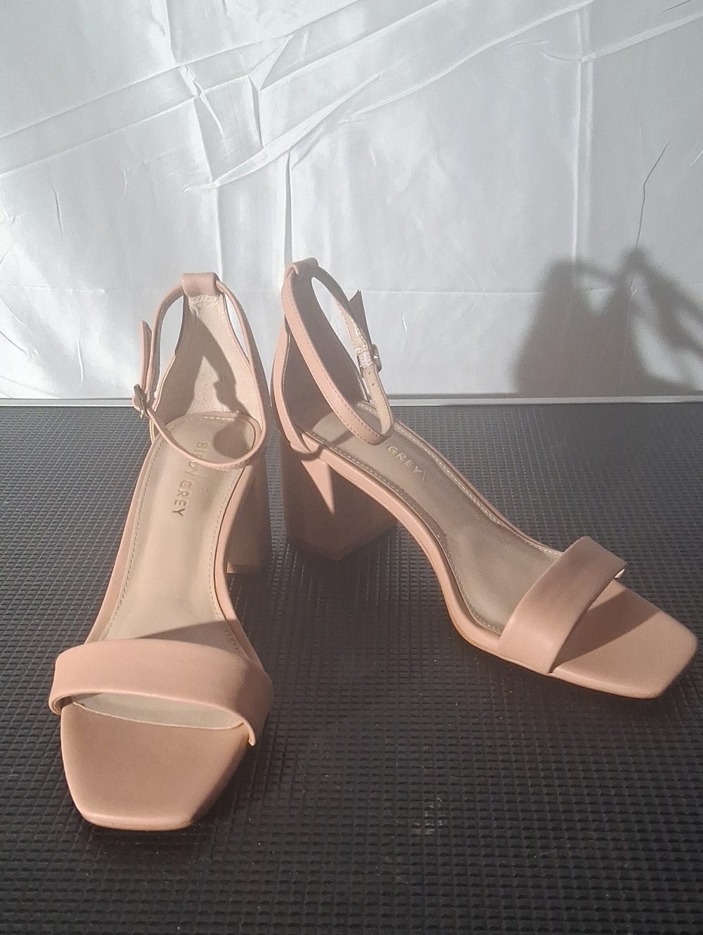 Birdy Grey Blush Block Heel Ankle-Strap Sandals